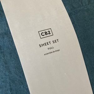 CB2 linen dark teal full sheet set